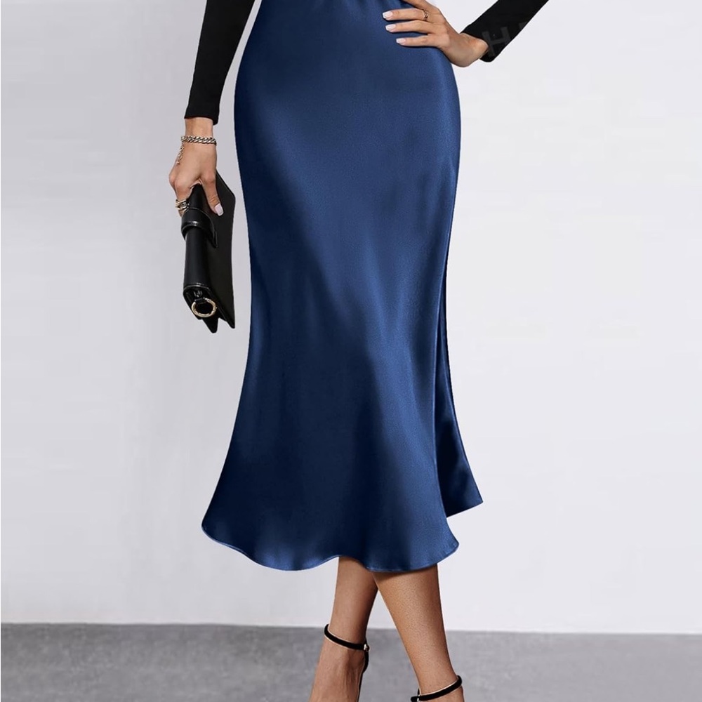 Navy Blue Satin Skirt